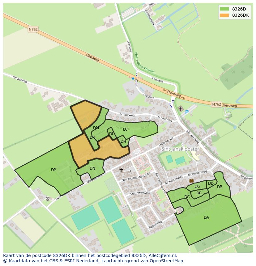 Afbeelding van het postcodegebied 8326 DK op de kaart.