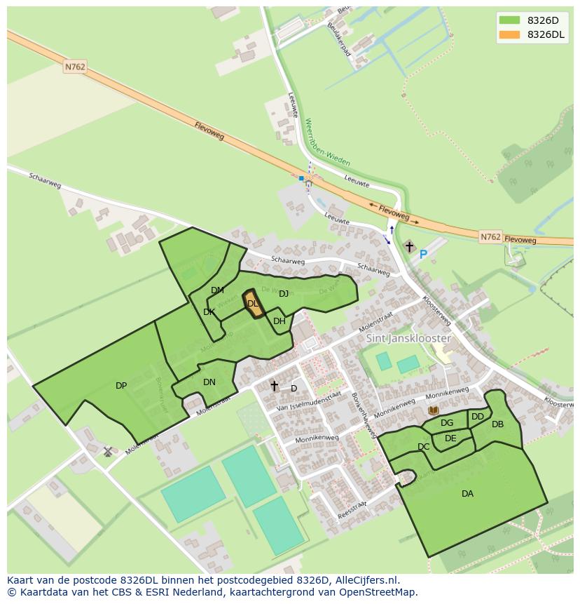 Afbeelding van het postcodegebied 8326 DL op de kaart.