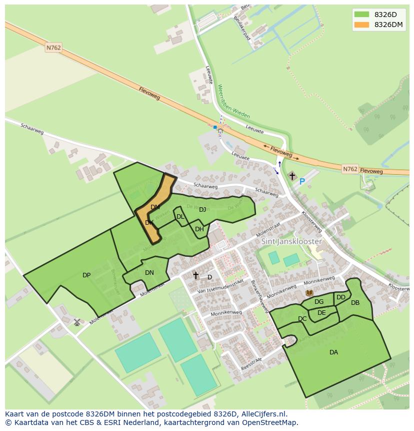 Afbeelding van het postcodegebied 8326 DM op de kaart.