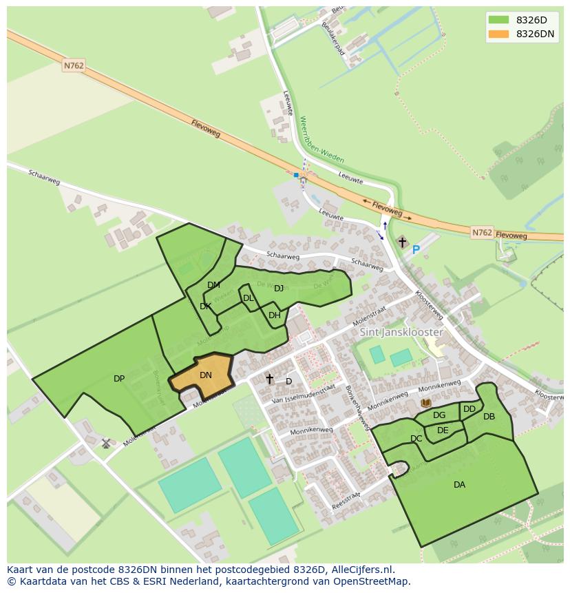 Afbeelding van het postcodegebied 8326 DN op de kaart.