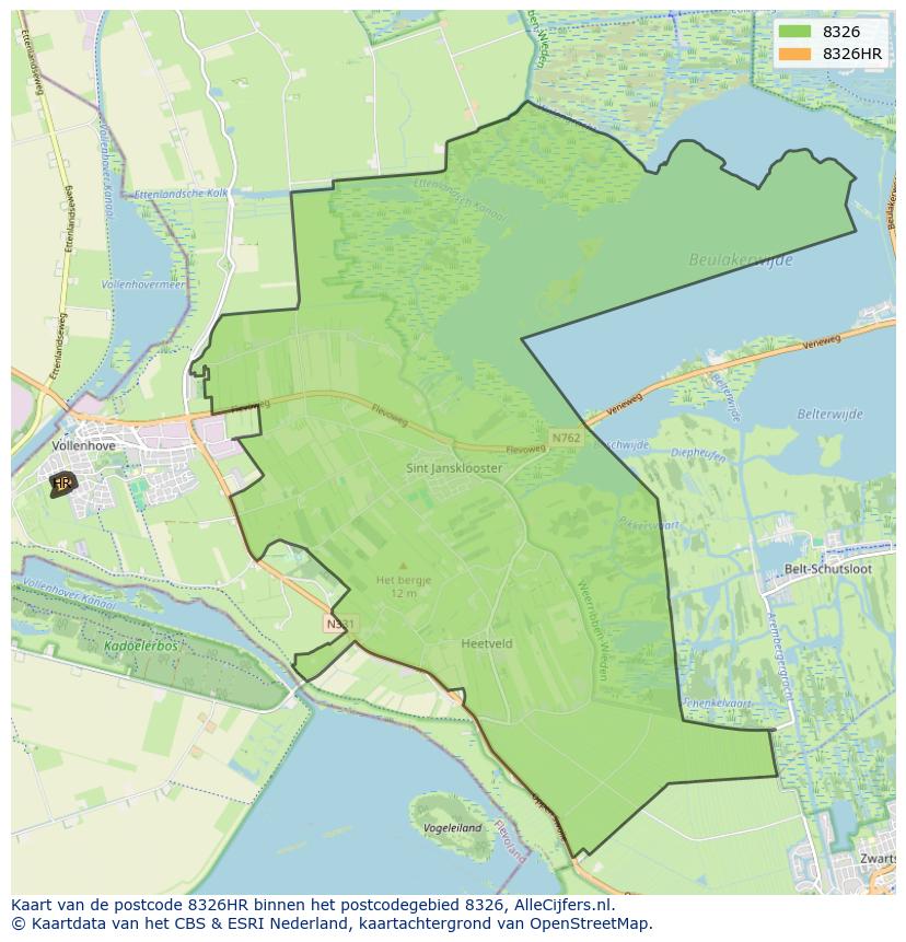 Afbeelding van het postcodegebied 8326 HR op de kaart.
