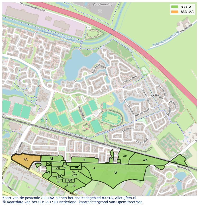Afbeelding van het postcodegebied 8331 AA op de kaart.