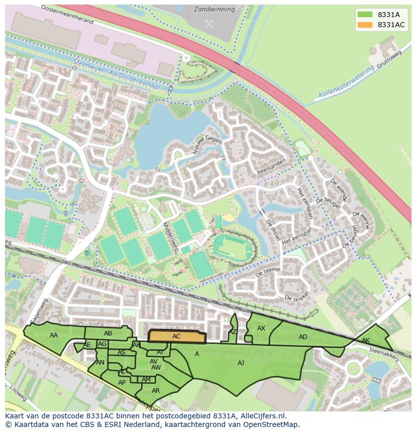 Afbeelding van het postcodegebied 8331 AC op de kaart.