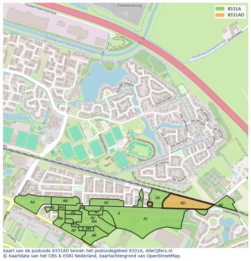 Afbeelding van het postcodegebied 8331 AD op de kaart.