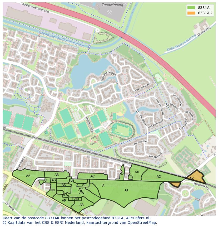 Afbeelding van het postcodegebied 8331 AK op de kaart.