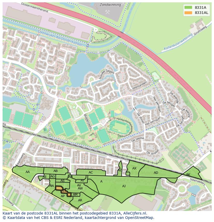 Afbeelding van het postcodegebied 8331 AL op de kaart.