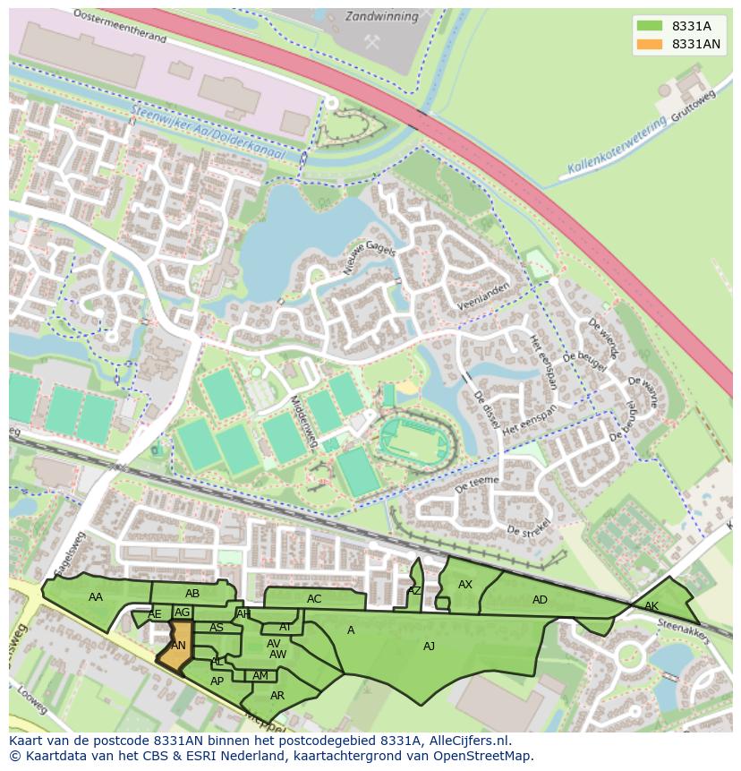 Afbeelding van het postcodegebied 8331 AN op de kaart.