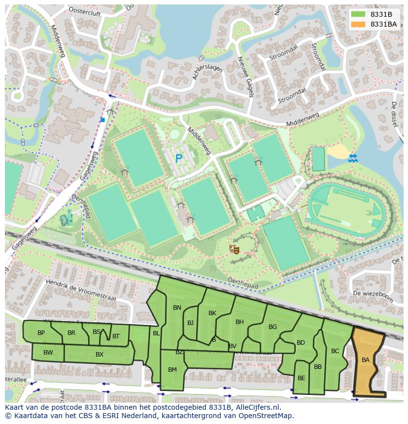 Afbeelding van het postcodegebied 8331 BA op de kaart.