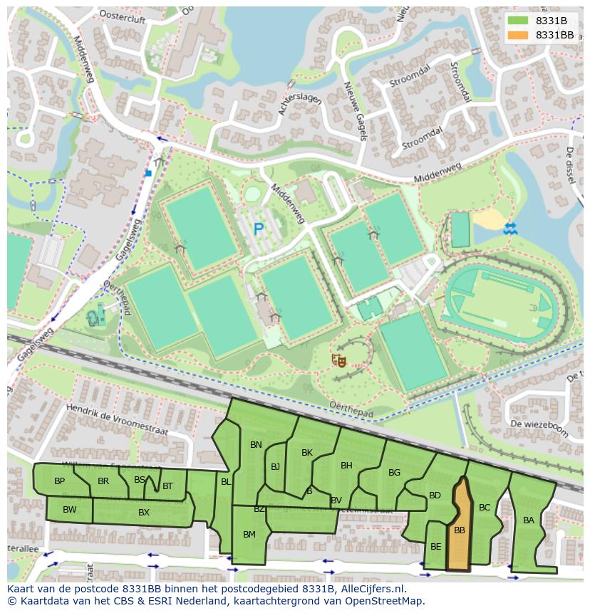 Afbeelding van het postcodegebied 8331 BB op de kaart.