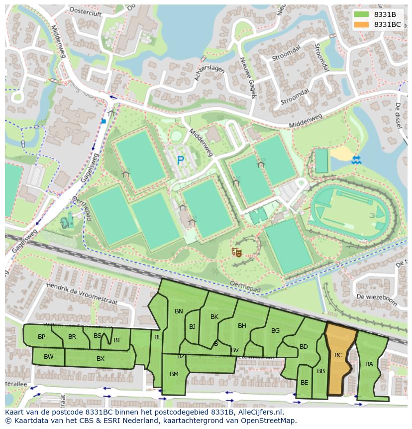 Afbeelding van het postcodegebied 8331 BC op de kaart.