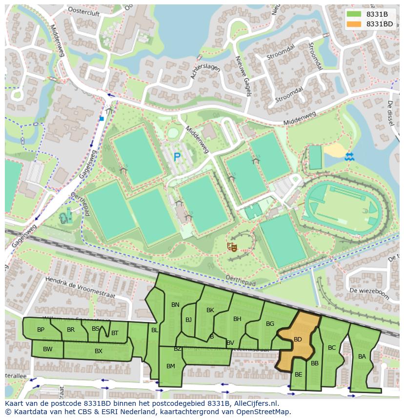 Afbeelding van het postcodegebied 8331 BD op de kaart.