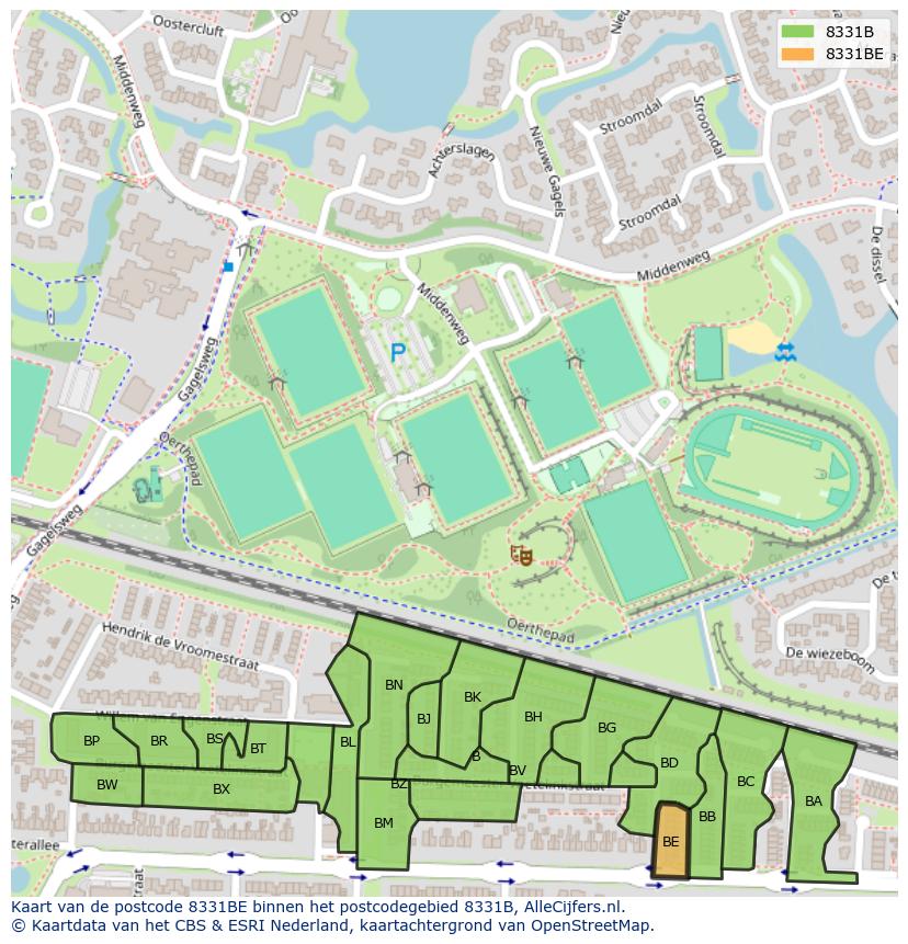 Afbeelding van het postcodegebied 8331 BE op de kaart.