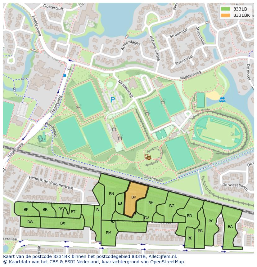 Afbeelding van het postcodegebied 8331 BK op de kaart.