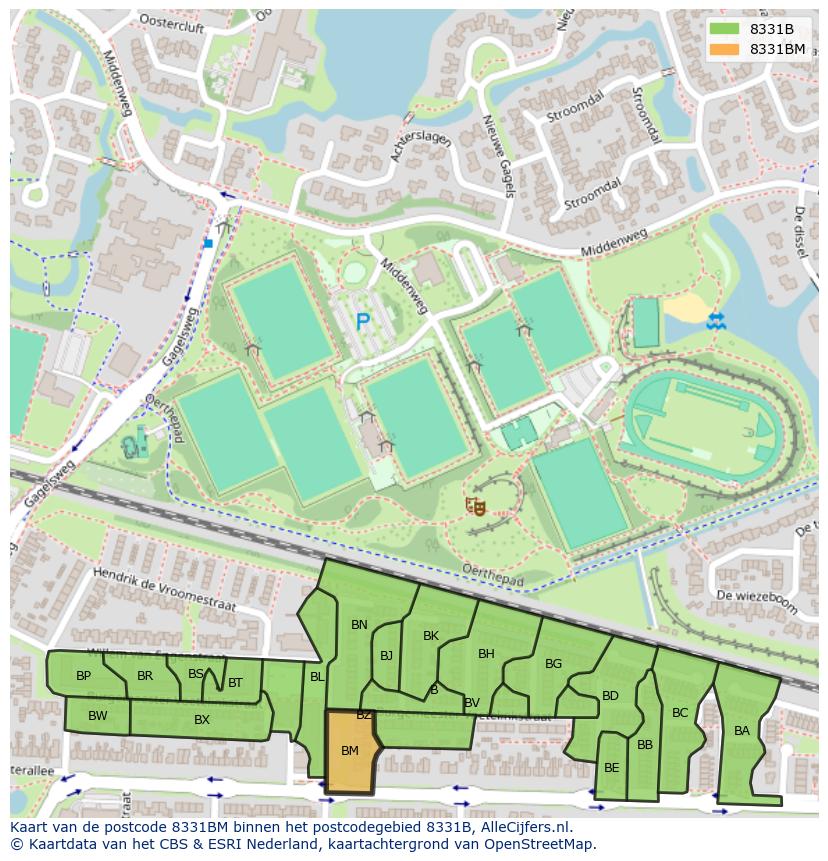 Afbeelding van het postcodegebied 8331 BM op de kaart.
