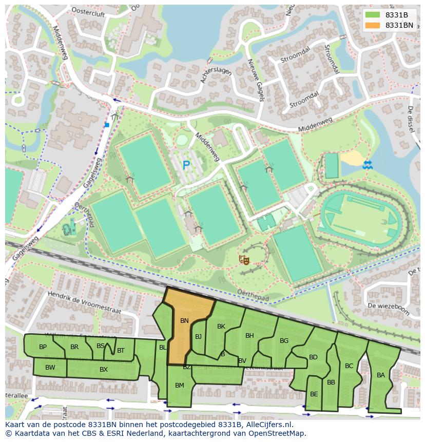 Afbeelding van het postcodegebied 8331 BN op de kaart.