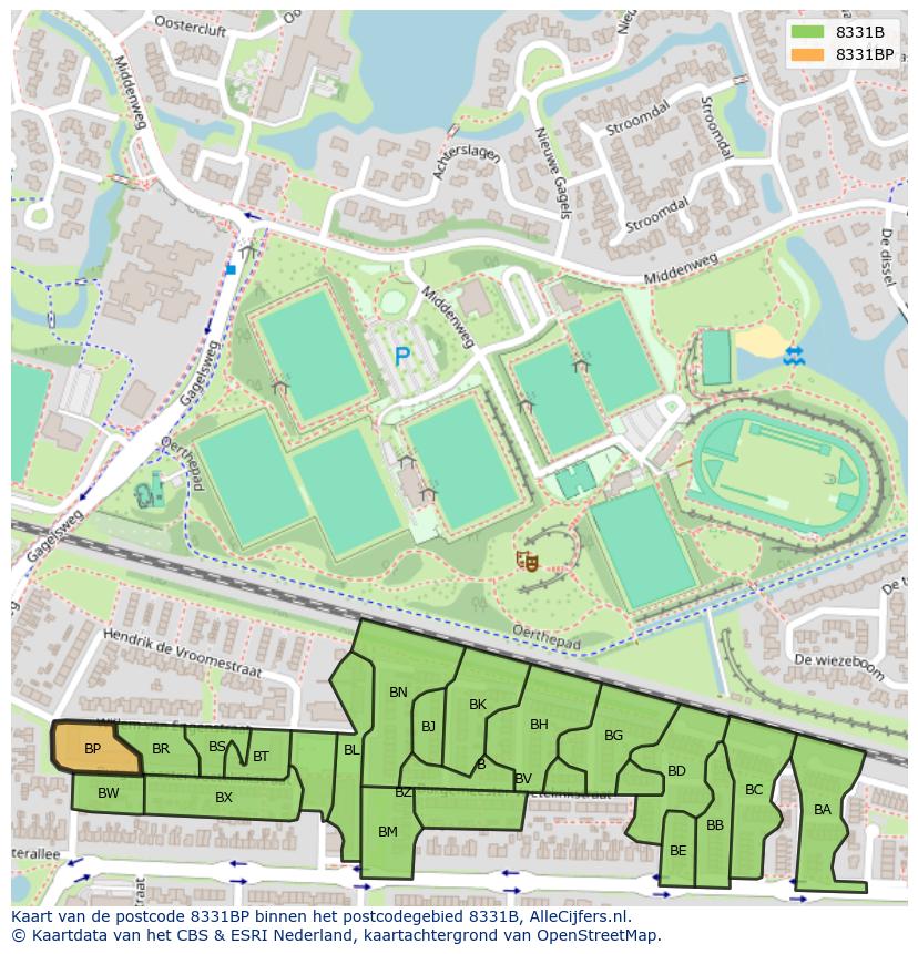 Afbeelding van het postcodegebied 8331 BP op de kaart.