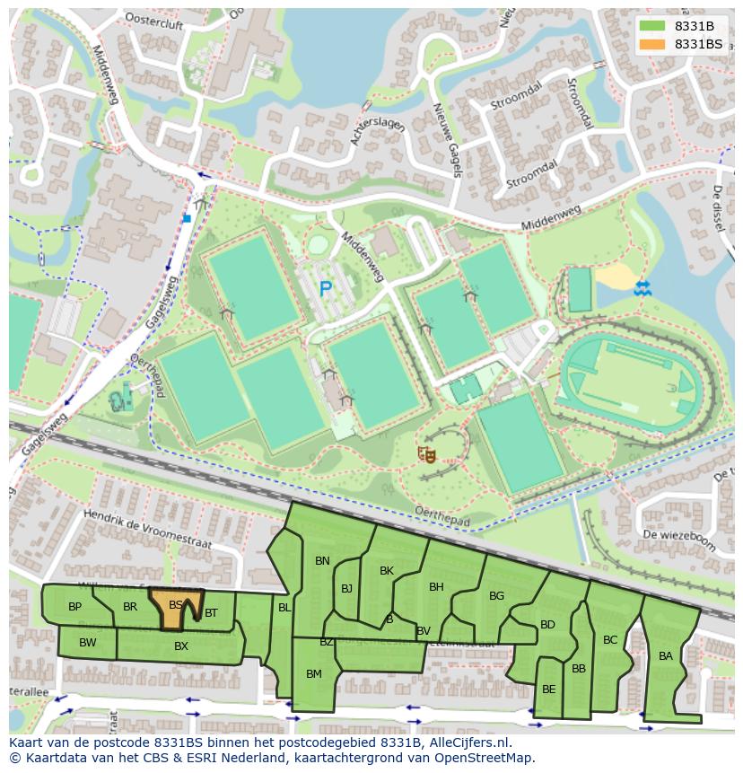 Afbeelding van het postcodegebied 8331 BS op de kaart.