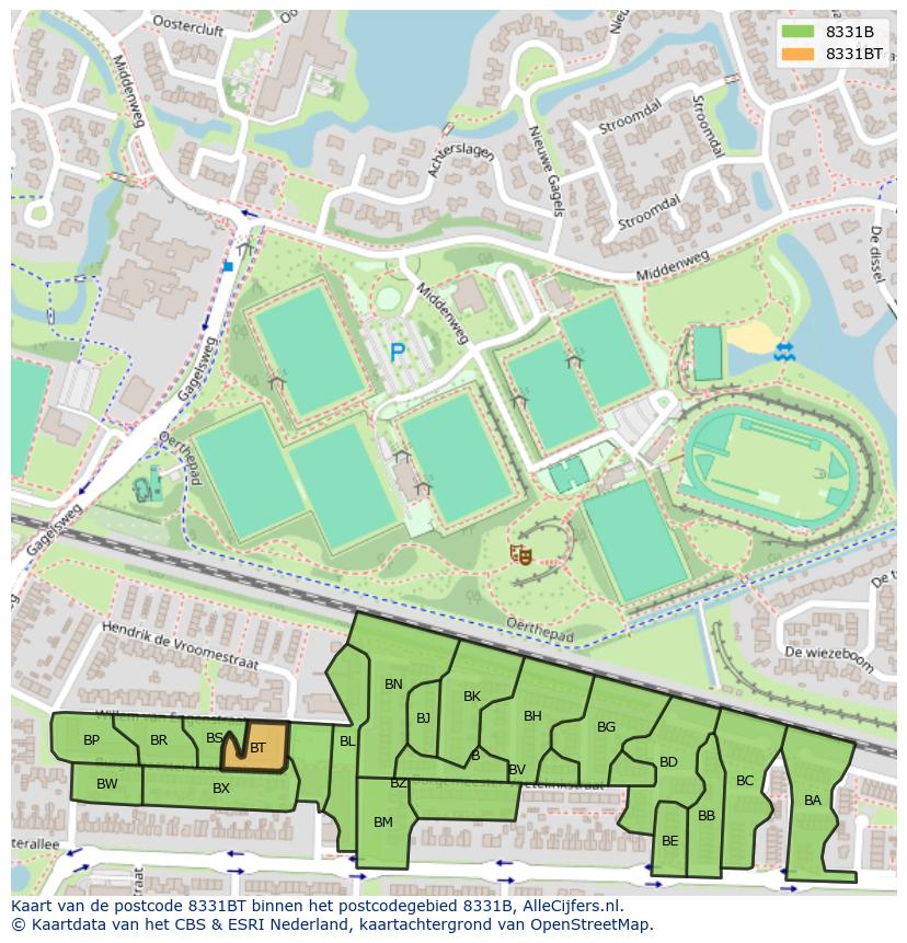 Afbeelding van het postcodegebied 8331 BT op de kaart.