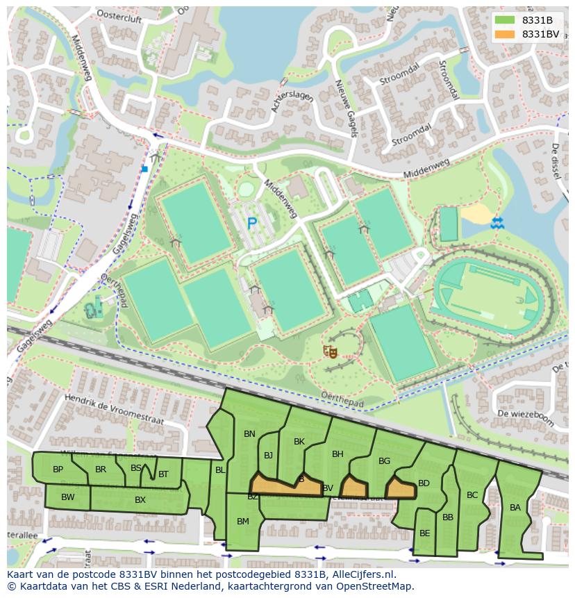 Afbeelding van het postcodegebied 8331 BV op de kaart.