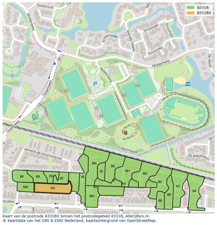 Afbeelding van het postcodegebied 8331 BX op de kaart.