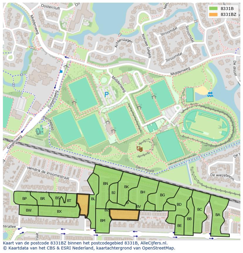Afbeelding van het postcodegebied 8331 BZ op de kaart.