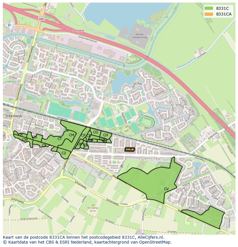 Afbeelding van het postcodegebied 8331 CA op de kaart.