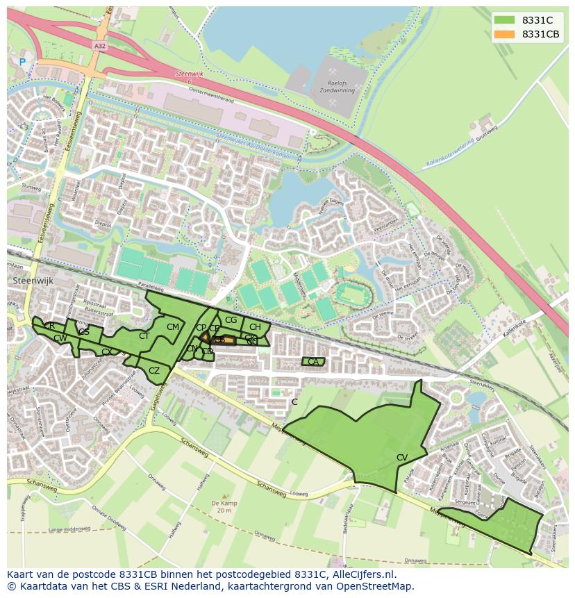 Afbeelding van het postcodegebied 8331 CB op de kaart.