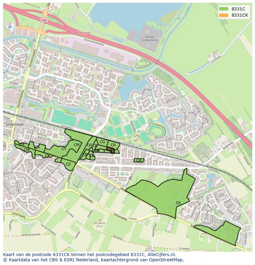 Afbeelding van het postcodegebied 8331 CK op de kaart.