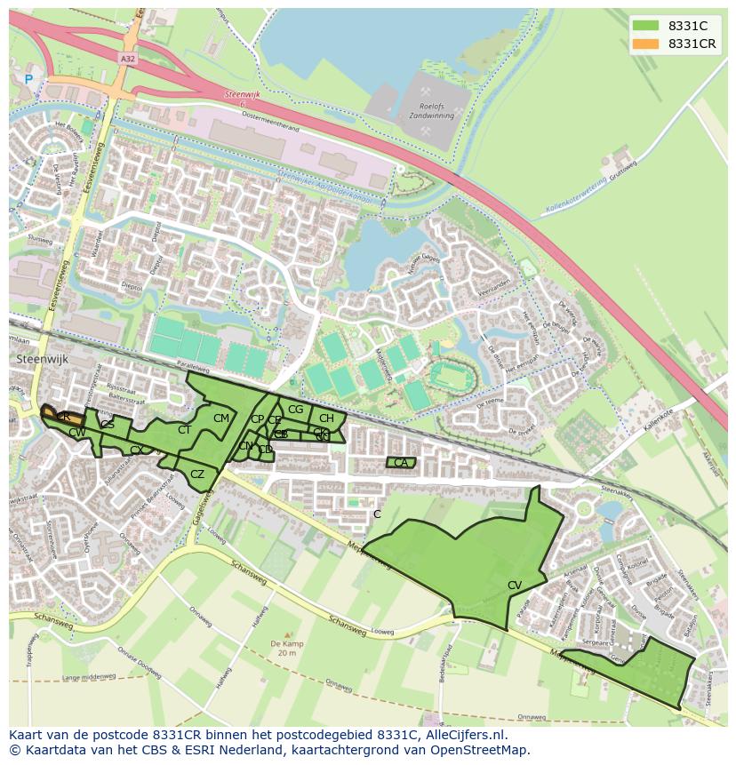 Afbeelding van het postcodegebied 8331 CR op de kaart.