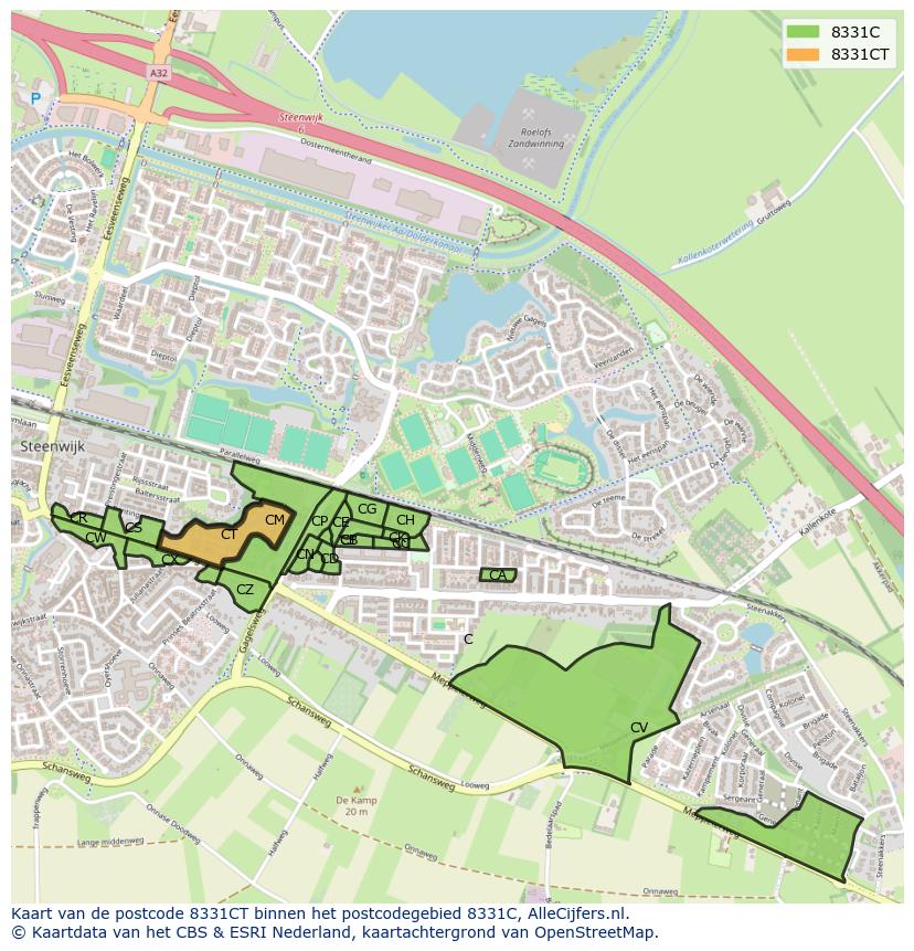Afbeelding van het postcodegebied 8331 CT op de kaart.