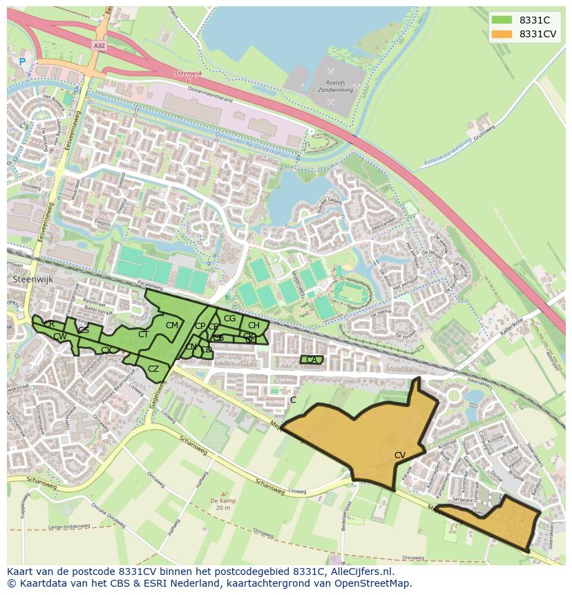 Afbeelding van het postcodegebied 8331 CV op de kaart.