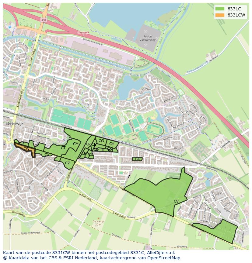 Afbeelding van het postcodegebied 8331 CW op de kaart.