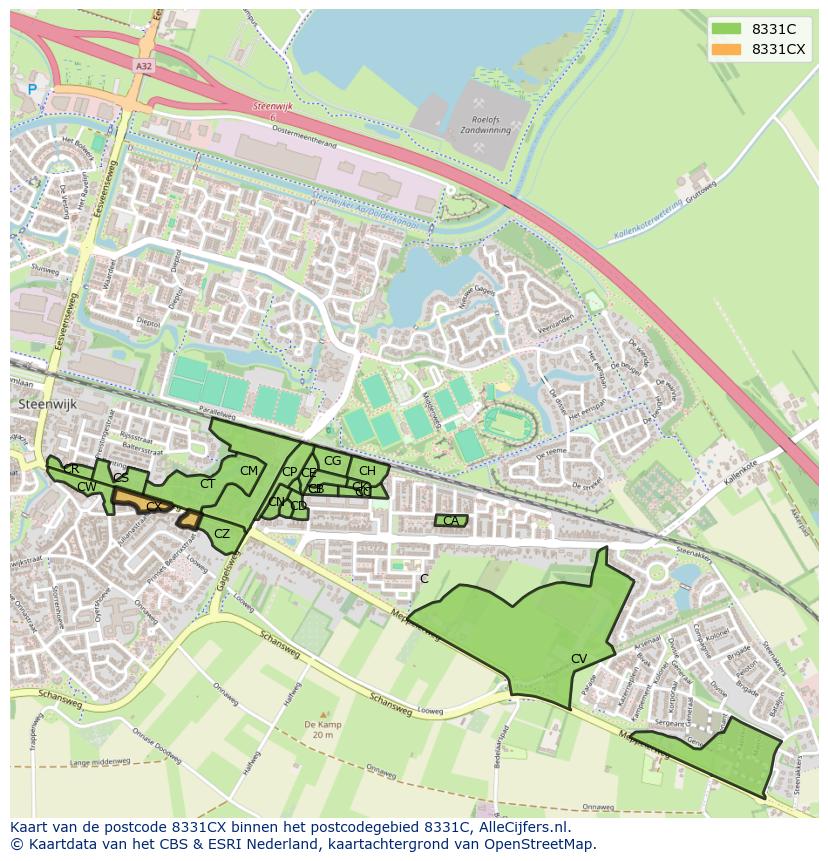 Afbeelding van het postcodegebied 8331 CX op de kaart.