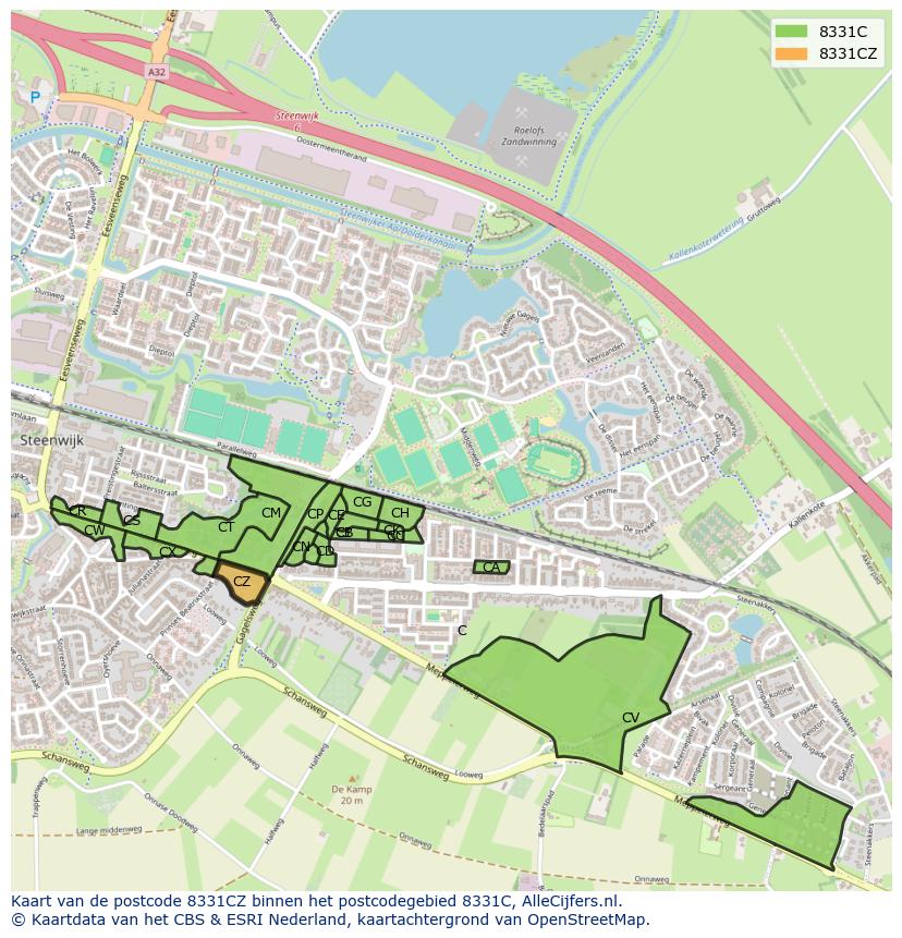Afbeelding van het postcodegebied 8331 CZ op de kaart.