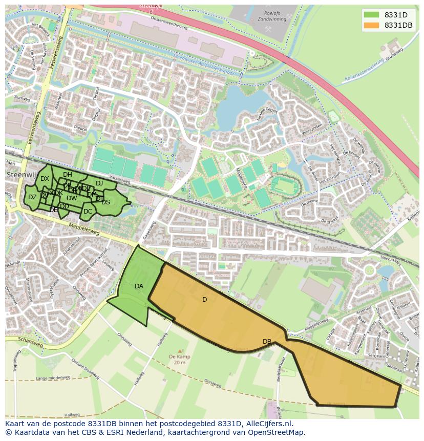 Afbeelding van het postcodegebied 8331 DB op de kaart.