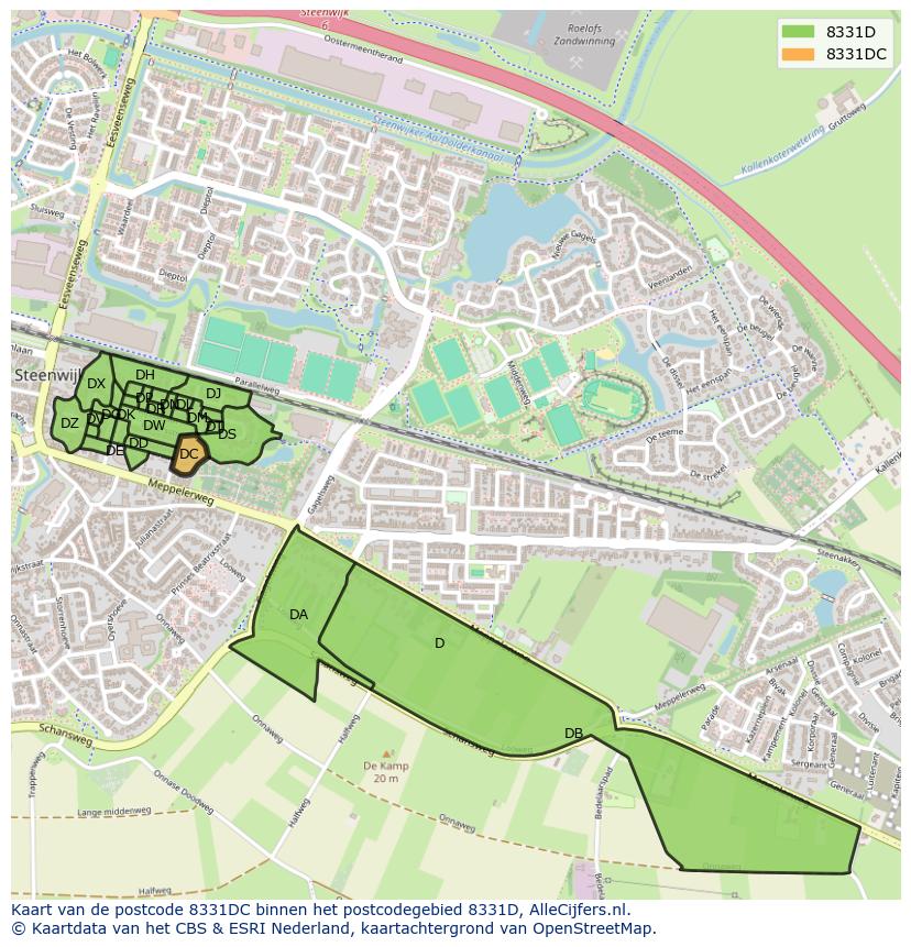 Afbeelding van het postcodegebied 8331 DC op de kaart.