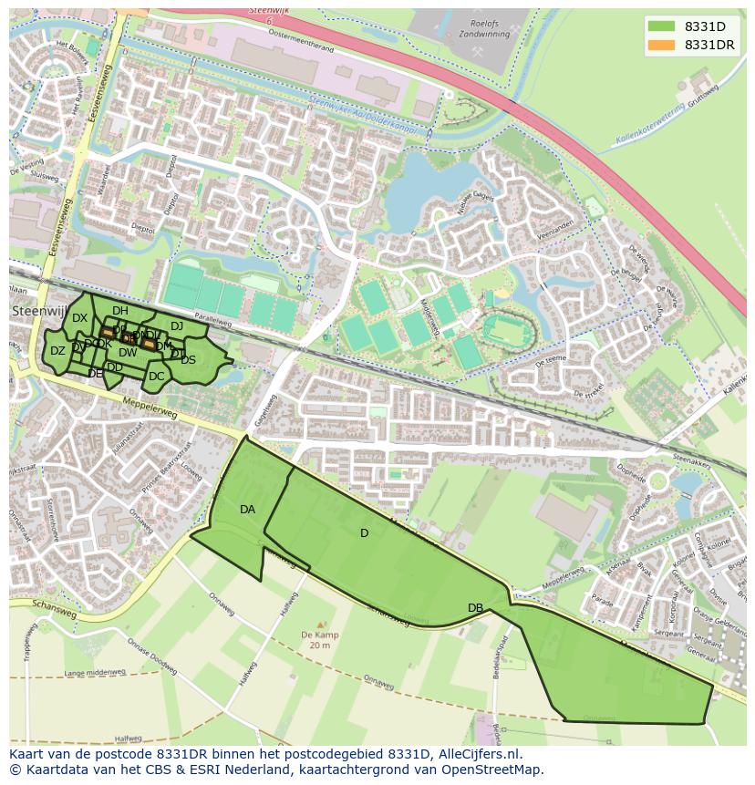Afbeelding van het postcodegebied 8331 DR op de kaart.