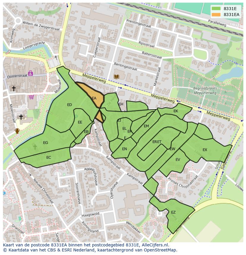 Afbeelding van het postcodegebied 8331 EA op de kaart.