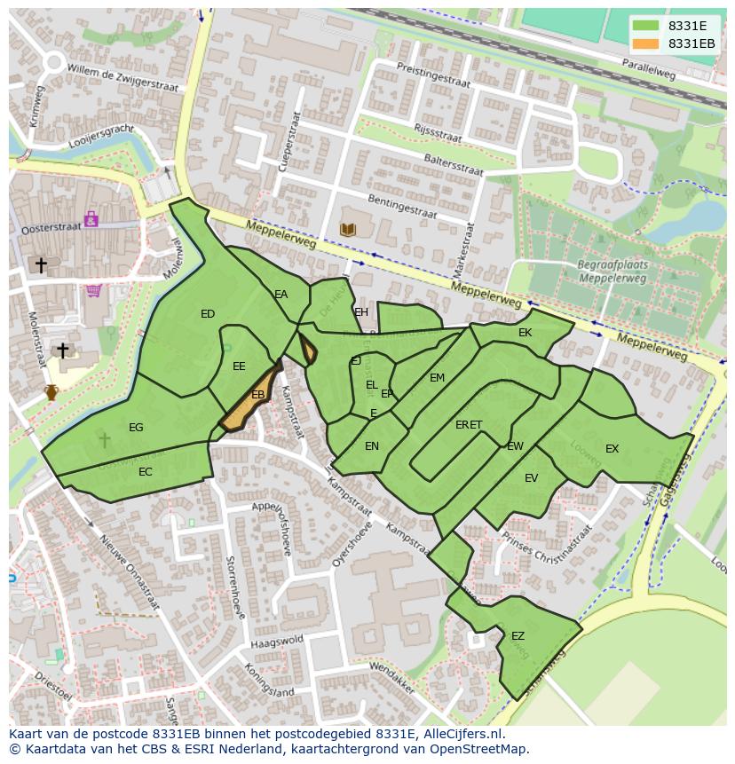Afbeelding van het postcodegebied 8331 EB op de kaart.