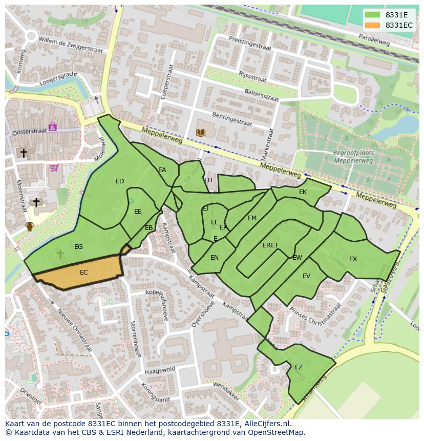 Afbeelding van het postcodegebied 8331 EC op de kaart.