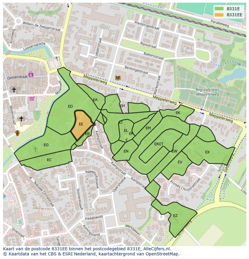 Afbeelding van het postcodegebied 8331 EE op de kaart.