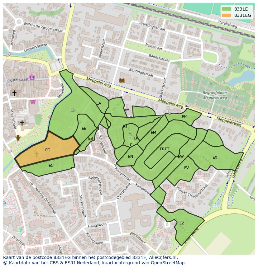 Afbeelding van het postcodegebied 8331 EG op de kaart.
