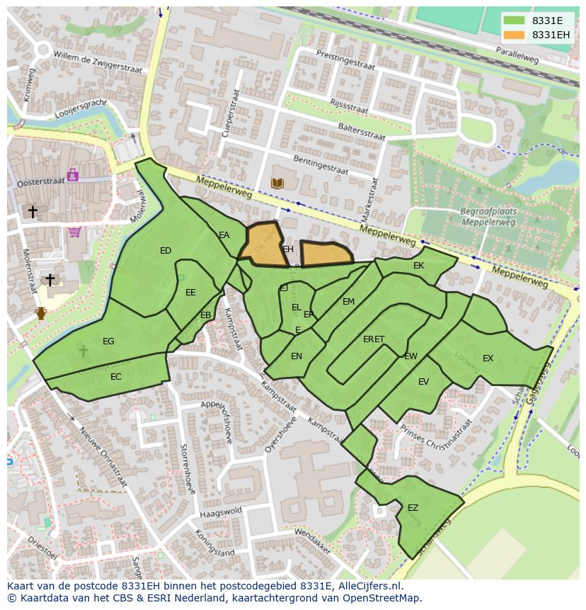 Afbeelding van het postcodegebied 8331 EH op de kaart.