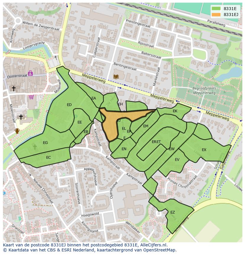 Afbeelding van het postcodegebied 8331 EJ op de kaart.
