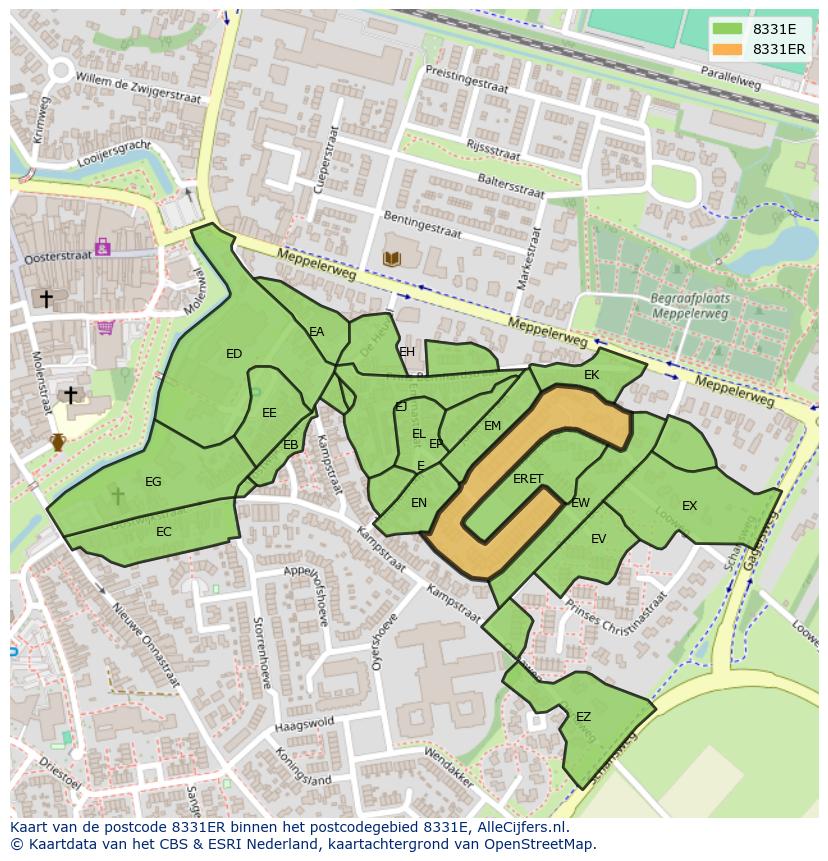 Afbeelding van het postcodegebied 8331 ER op de kaart.