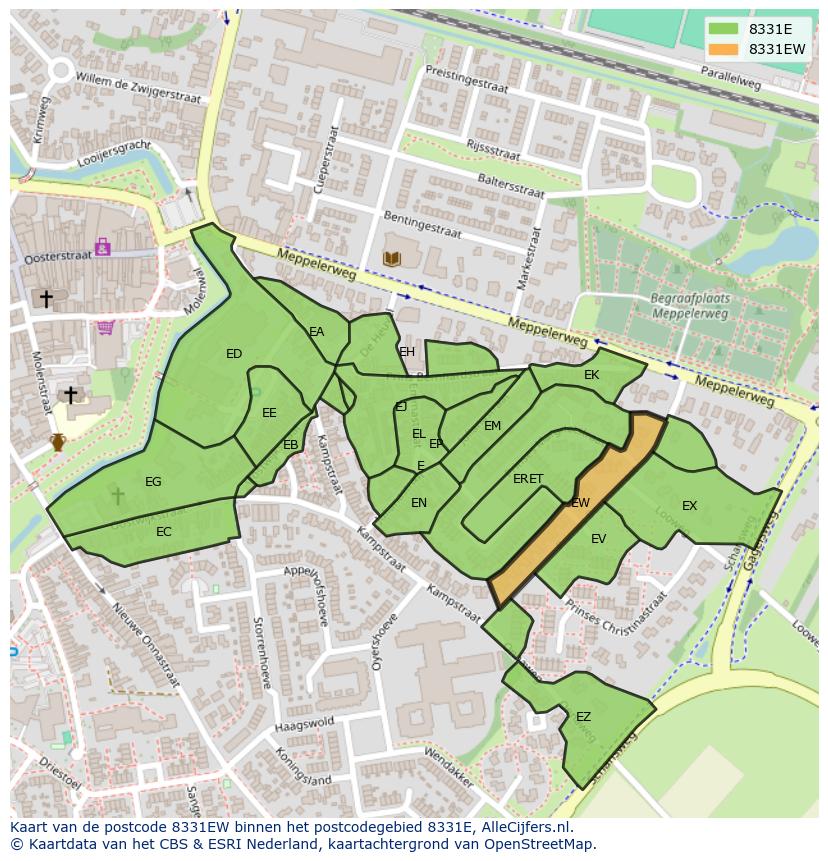 Afbeelding van het postcodegebied 8331 EW op de kaart.