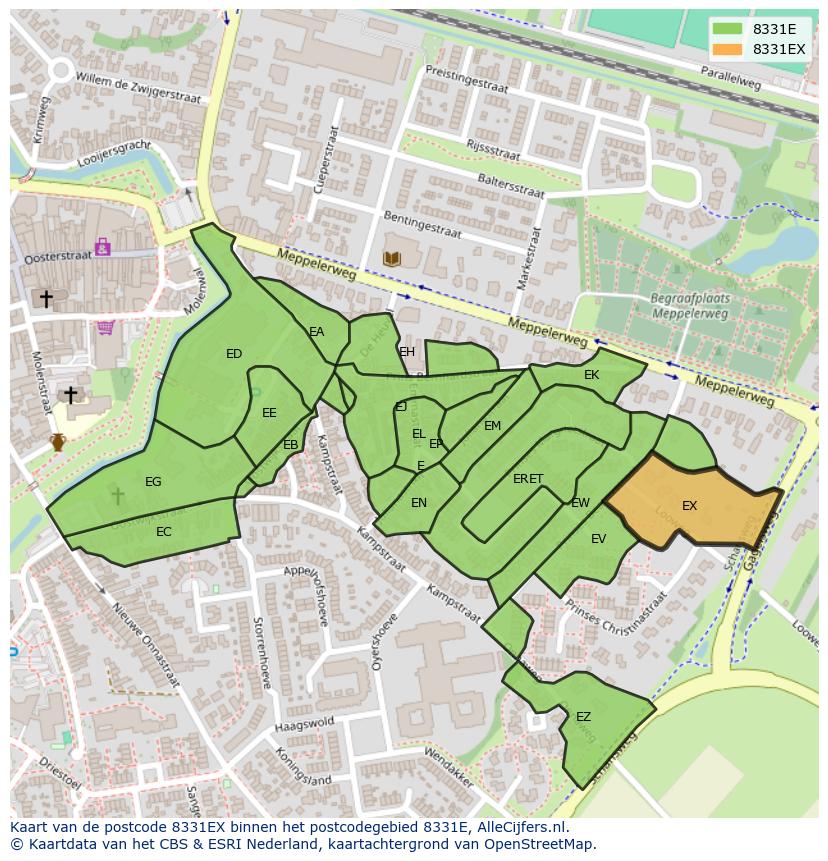 Afbeelding van het postcodegebied 8331 EX op de kaart.