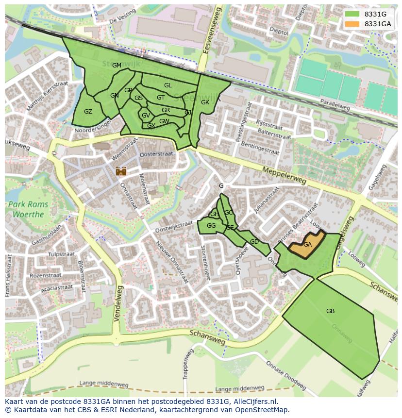 Afbeelding van het postcodegebied 8331 GA op de kaart.
