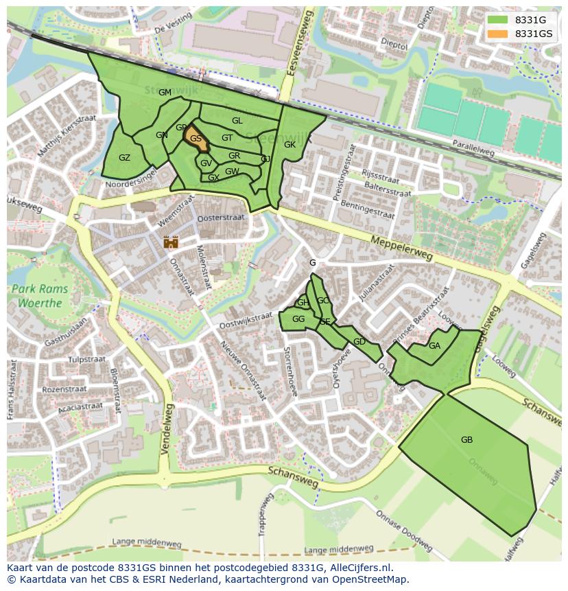 Afbeelding van het postcodegebied 8331 GS op de kaart.