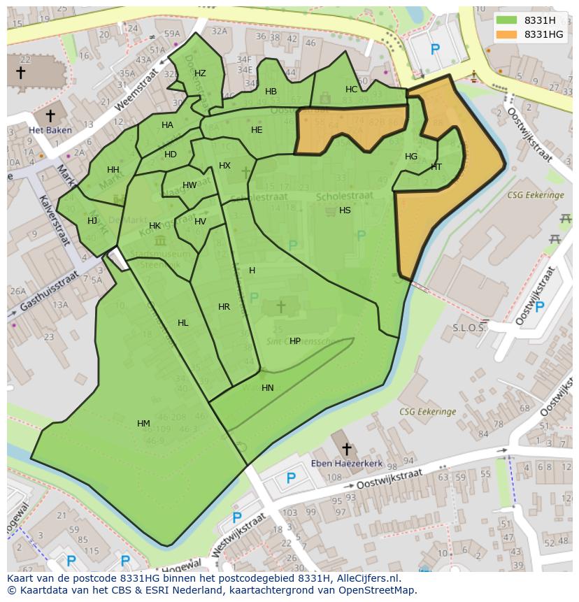 Afbeelding van het postcodegebied 8331 HG op de kaart.